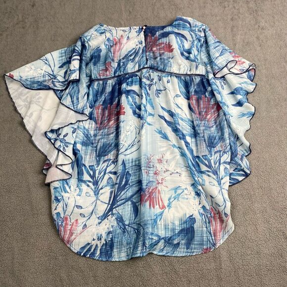 Joseph A. Women's size XL Blue Blouse Womens  Casual Floral Flutter Sleeve Boho - Picture 2 of 16
